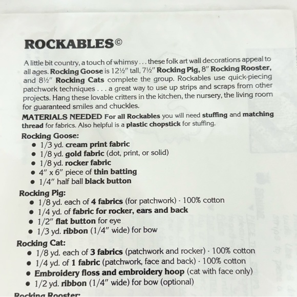 Vintage 1983 The Pattern Factory P-125 Rockables Pattern Art & Craft DIY Guide - Picture 5 of 6
